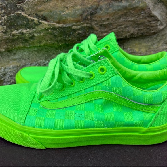 Vans Old Skool Skate Shoes Checkerboard Neon Green Lime Men's 9 Skateboarding - Picture 2 of 9